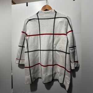 Tahari Women's White and Red Plaid Cardigan